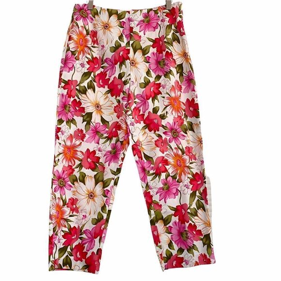 Vintage Geoffrey Beene Floral High Waisted Capri Pants New w/ Tags Pink Orange - Picture 1 of 6